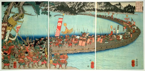 Le pont de bateaux à la bataille de la Nagaragawa, vers 1844